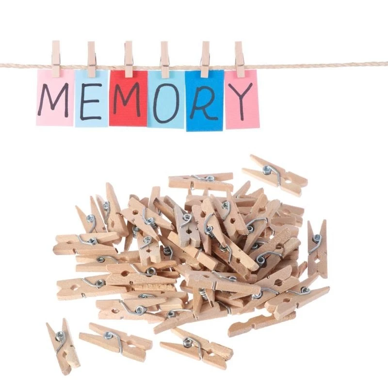 54DA 50Pcs/Set Mini DIY Wooden Clothes Photo Paper Pegs Clothespin Cards Craft Clips