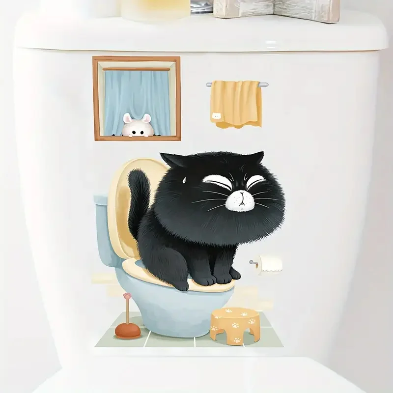 

3D Cute And Fun Cartoon Black Cat Toilet Lid Sticker, Home Decoration, PVC Waterproof Self-adhesive Sticker, Aesthetic Home Deco