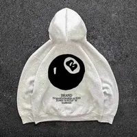 American Retro Long Sleeve Black Ball 8 Pattern Print Hoodies Men Harajuku Sweatshirt Women Autumn Winter Couple Clothes Y2k Top