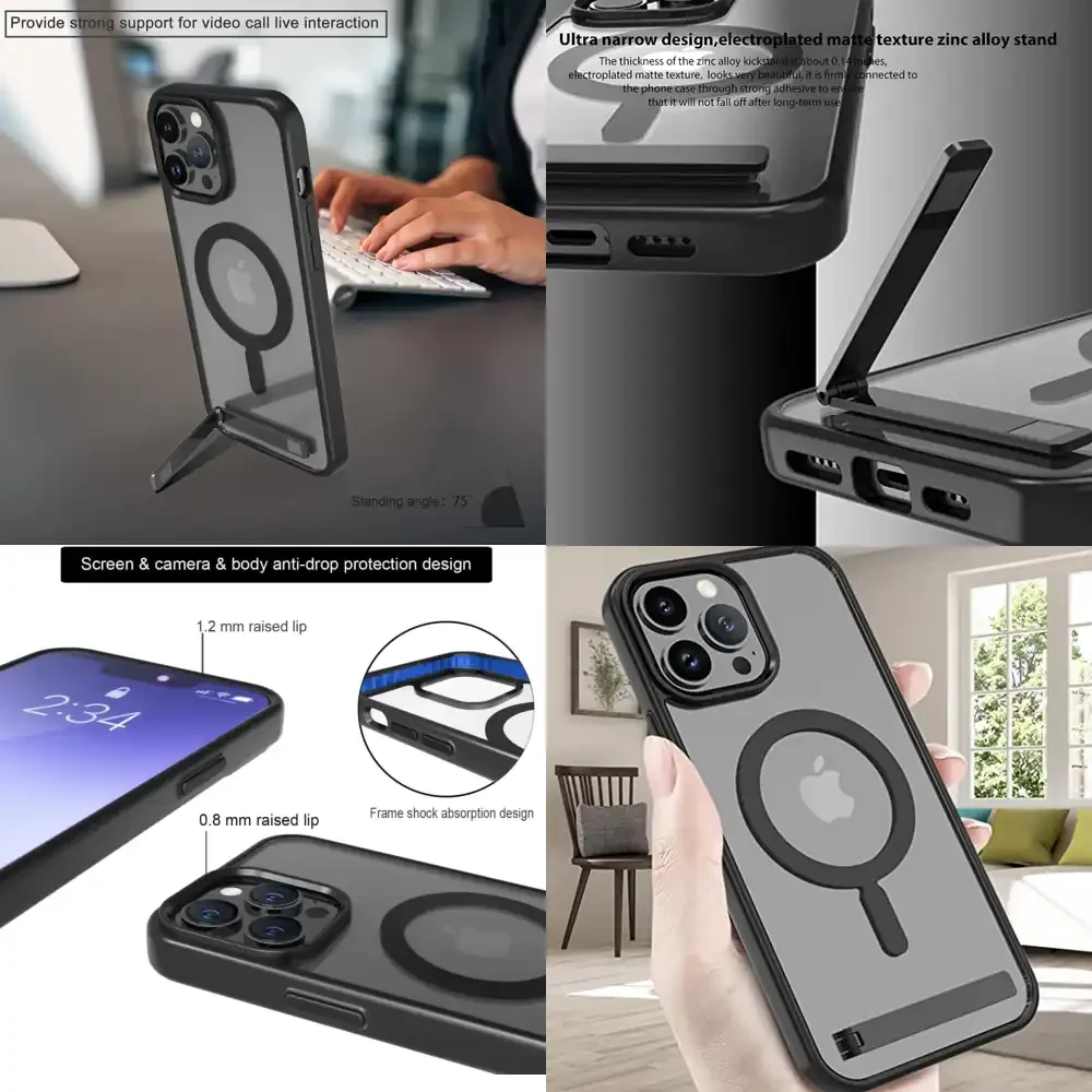 UYUXIO Magnetische Handyhülle mit Ständer, transparente schwarze Schutzhülle mit Halterung für iPhone 17 Pro Max 16 15 14 13 12