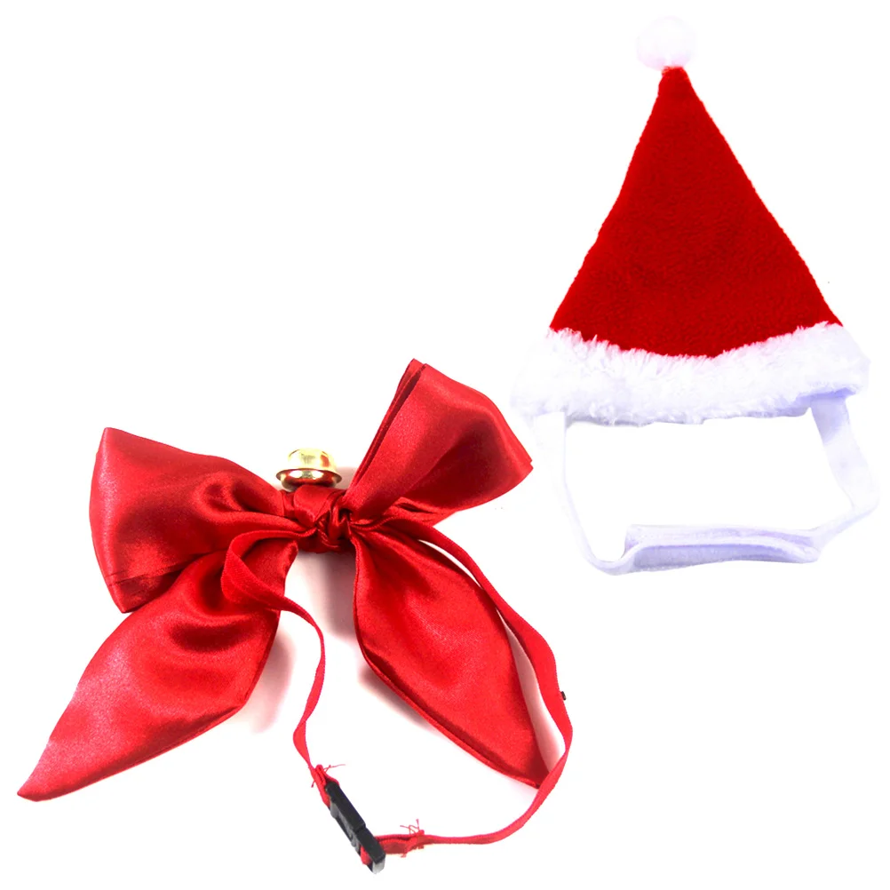 

Christmas Pet Necktie and Hat Set Soft Comfortable Good Texture Make Pet Lovely Fashion Difference Party Outfit