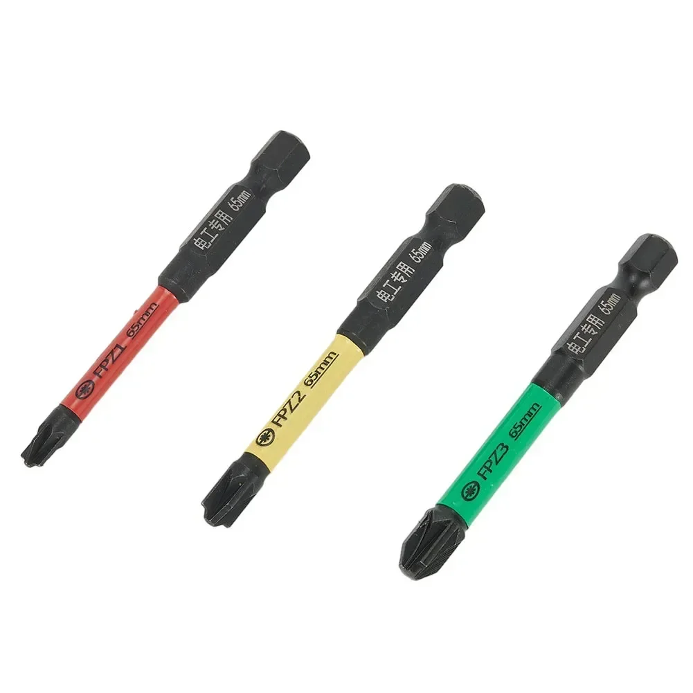 3pcs 65mm Magnetic Special Slotted Cross Screwdriver Bit Batch Head Nutdrivers FPZ1 FPZ2 FPZ3 For Socket Switch Hand Tools