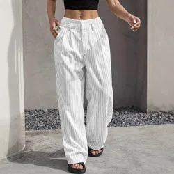 Fashion Pants Women's Stripe Straight Pants 2024 Autumn Winter High Waisted Casual Suit Pants Office Lady Women Trousers Bottoms