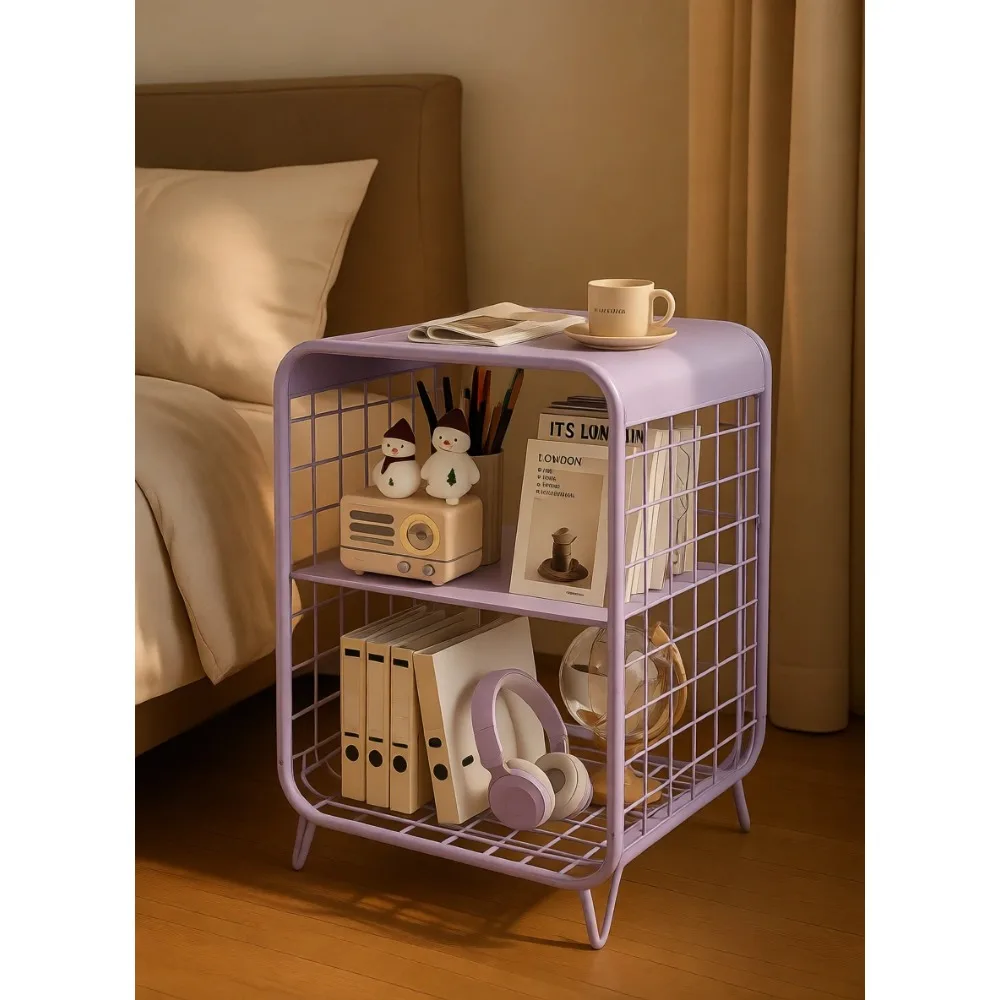

Милый детский прикроватный столик из металла с 3 ярусами для хранения, винтажный, для девочек, для спальни, кофейный столик для гостиной, для общежития, фиолетовый