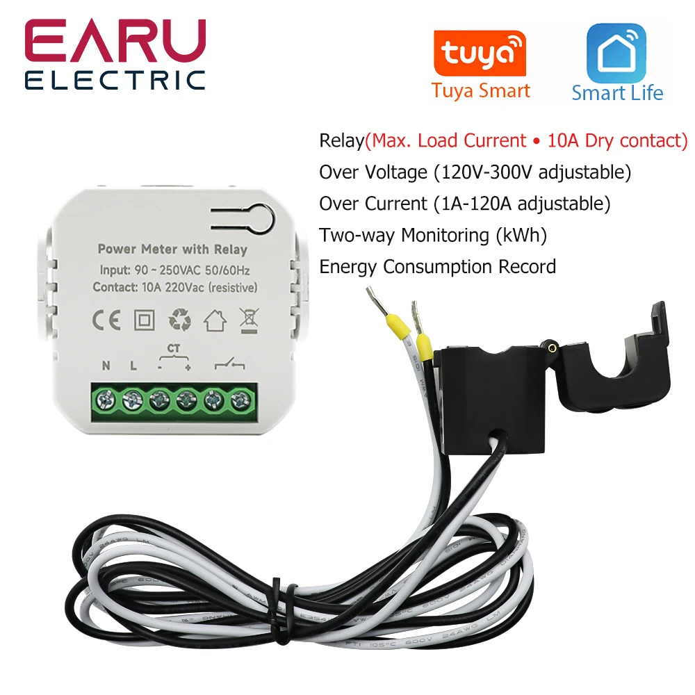 

Tuya App Smart Two-way Bilateral WiFi Power Meter with Relay AC110V 220V with Clamp CT KWh Power Electricity Consumption Monitor