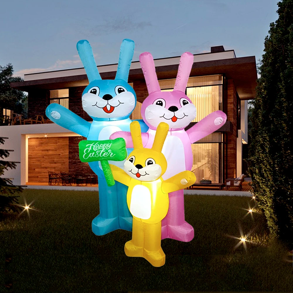 

Family of three inflatable rabbit Easter Decorations LED lights Inflatable Toys Courtyard Outdoor Easter Doll Gift