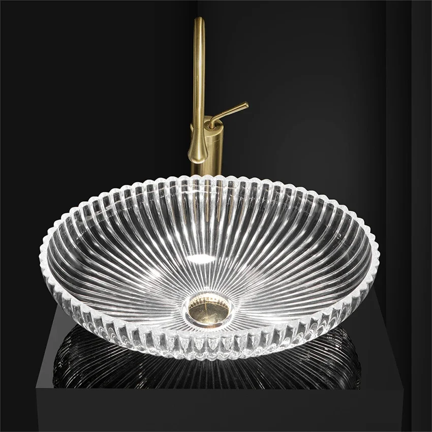 Art Washbasin Die Cast Crystal Glass Basin Countertop Basin LightLuxury Hotel Washbasin Household Bathroom Basin 510*340*150mm