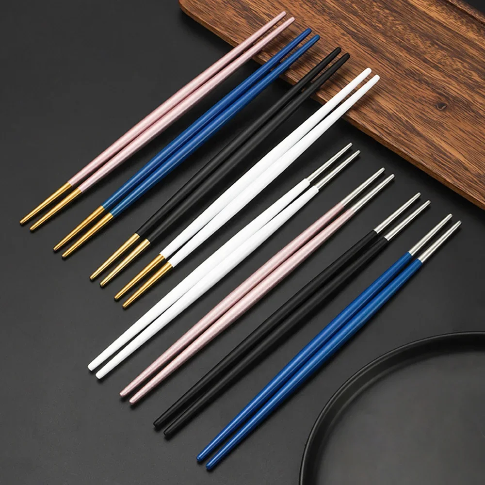 Japanese 1/2/5 Pairs Chopsticks 304 Stainless Steel Non-Slip Chopstick Metal Sushi Sticks Korean Food Chinese Chopsticks Set