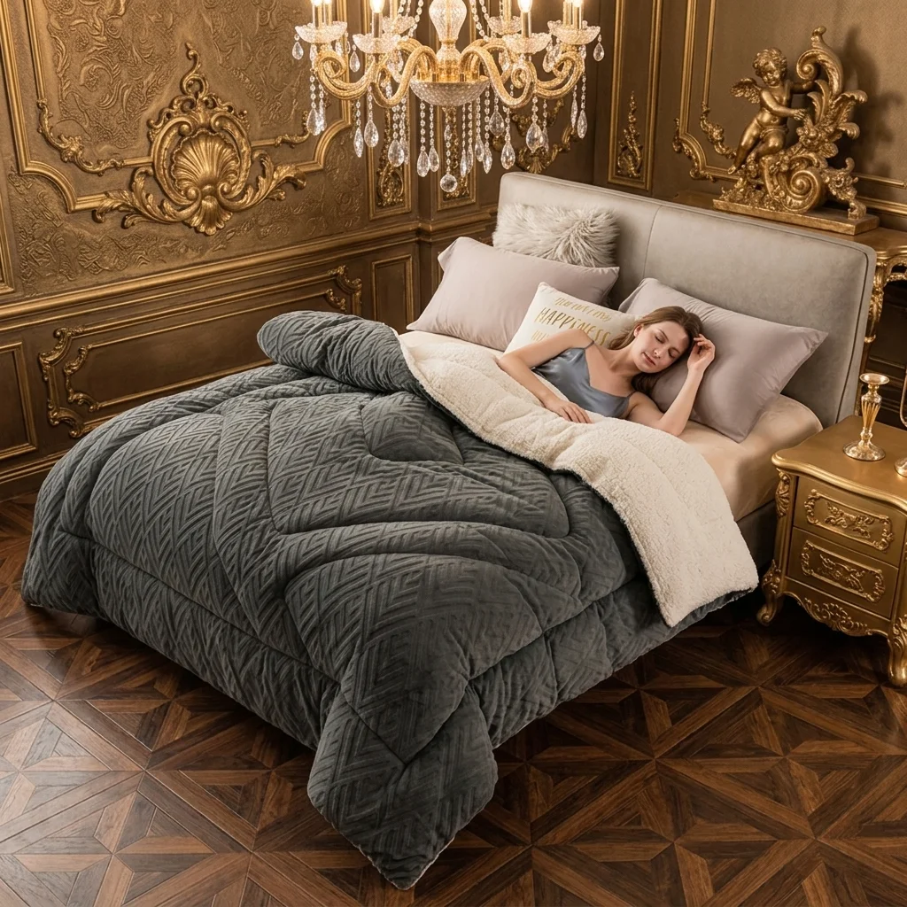 Cut Pile Velvet Thick Quilt  Geometric Stripe Pattern  Machine Washable in 5 Sizes Single to King.