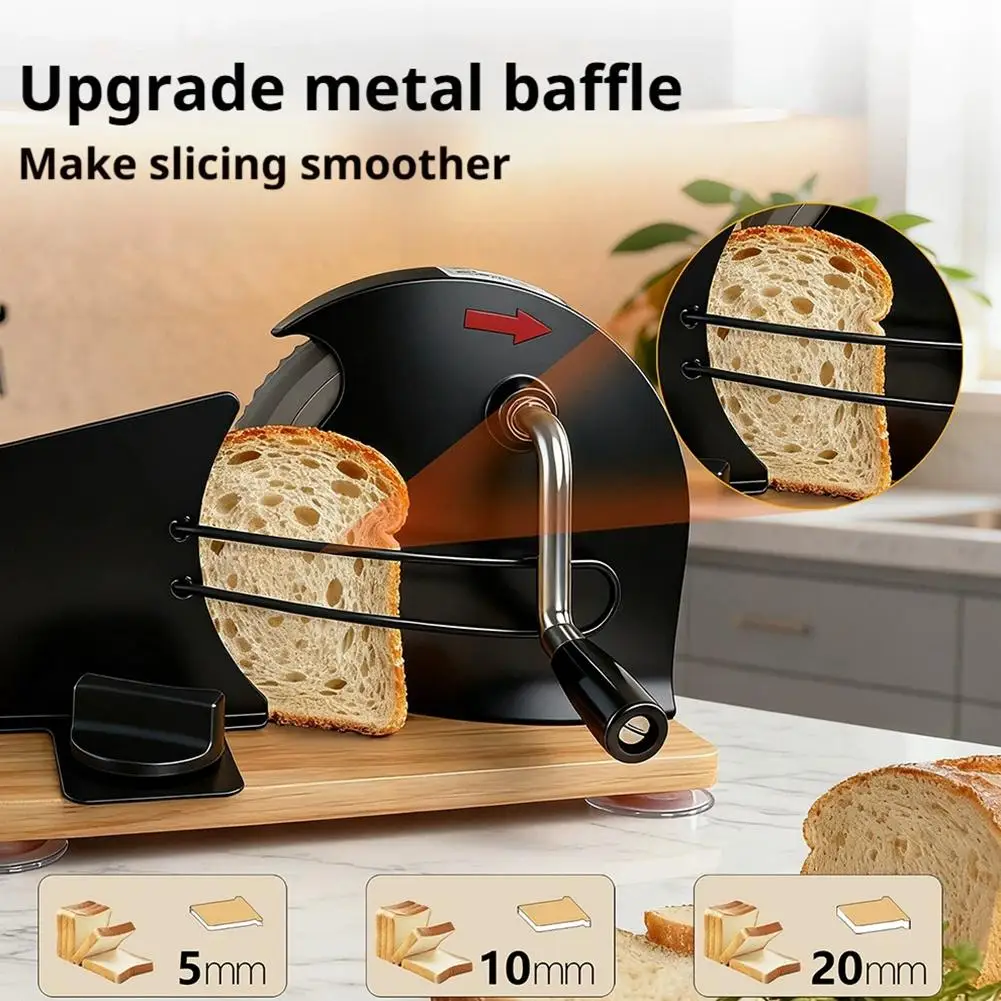 Hand Crank Bread Slicer 5-20mm Adjustable Thickness - Stainless Steel Cutter for Homemade Bread Toast Sausages for Bakeries