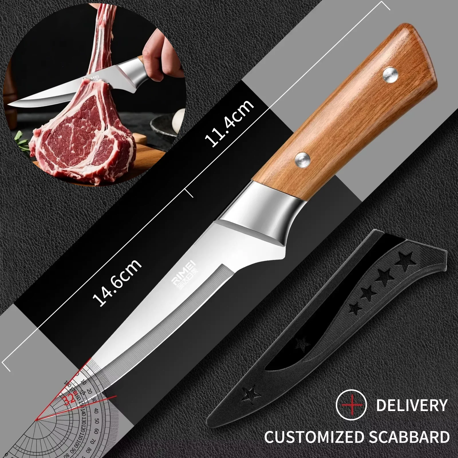 Stainless Steel Fruit Knife Butcher Boning Kitchen Knife Set  Meat Carving, Scimitar Design for Beef, Lamb,Poultry Processing