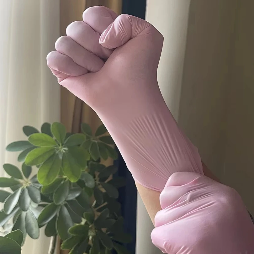 100/50/20 SZT. Jasnoróżowe Białe Jednorazowe Rękawice Nitrylowe Wodoodporne Antystatyczne Trwałe Jasnoróżowe Rękawice Narzędzia Kuchenne do Gotowania