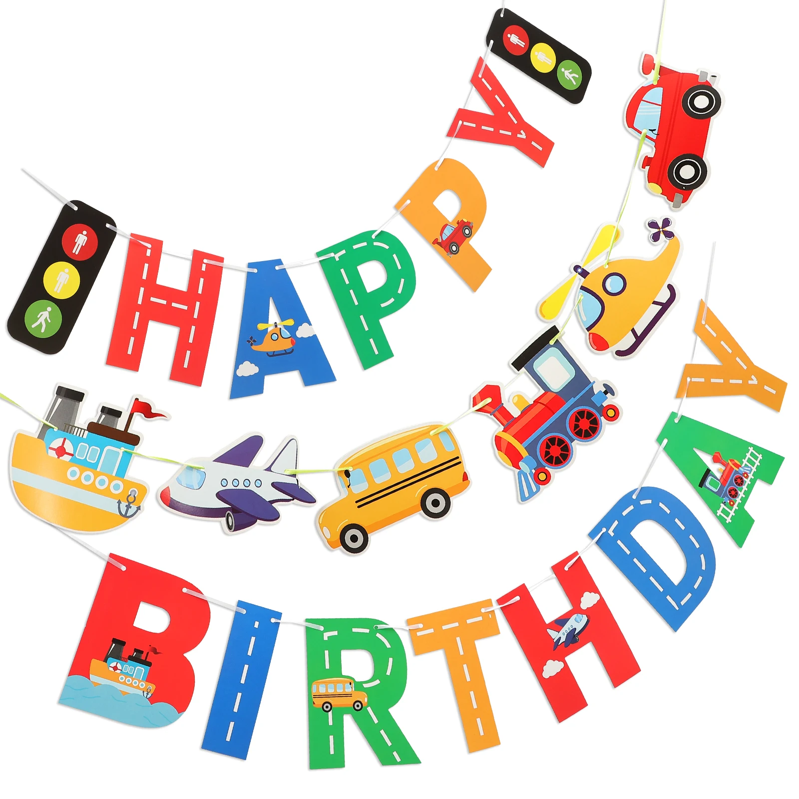 

Transportation Theme Colorful Birthday Banner Truck Ship Ornament Set DIY Decoration Hanging Wall Window Table