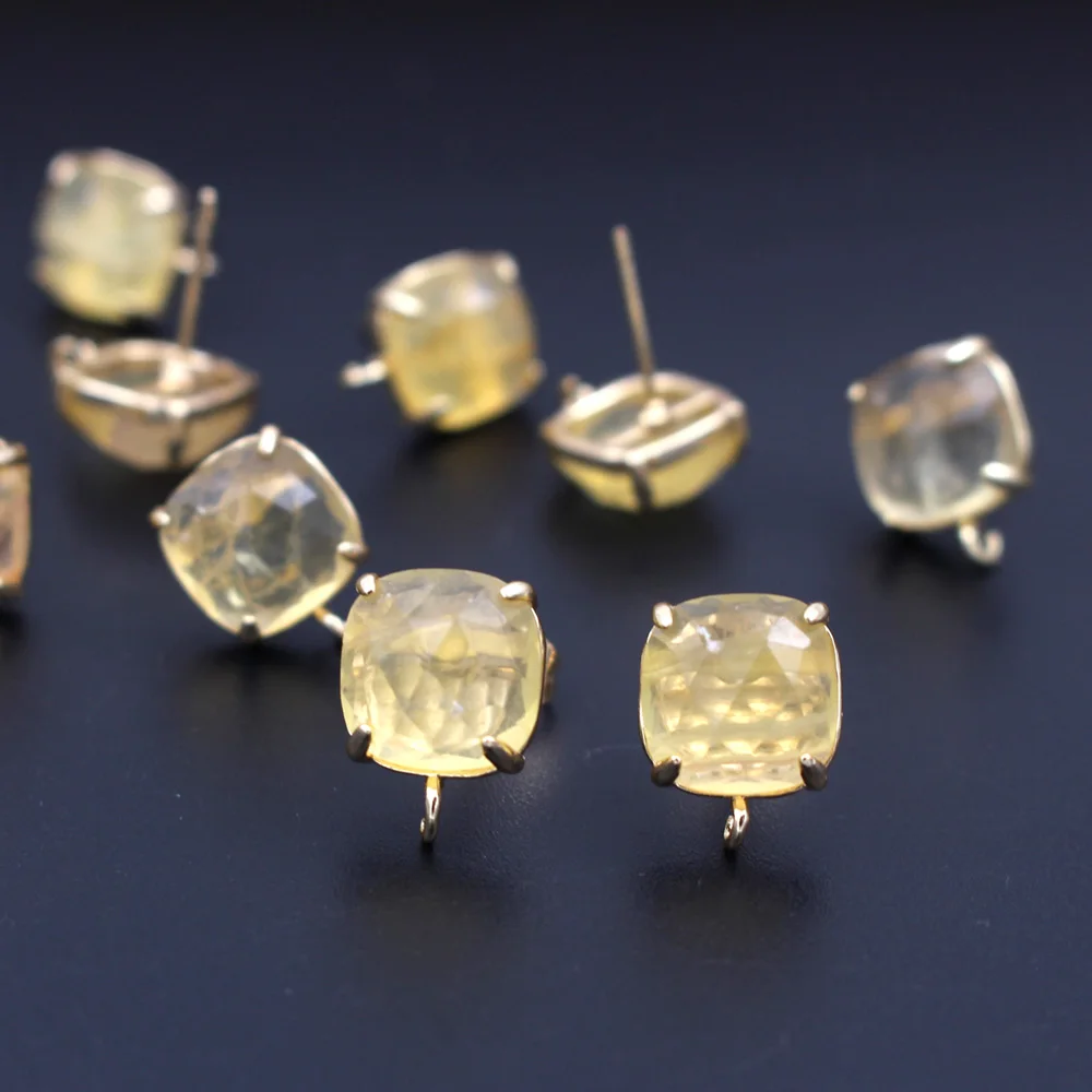 6pair DIY Jewelry Accessories 10mm Square Gold Plated Red Green Jade Stone Rose Quartz Stud Earrings Linker Connectors Findings