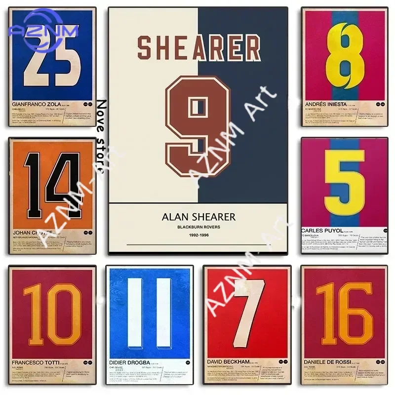 Vintage Famous Soccer Players Jersey Numbers Canvas Painting