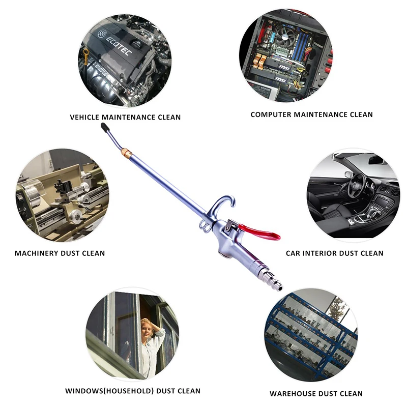 Industrial Air Blow Gun,Extensible Stainless Steel Air Flow Nozzle Pneumatic Extended Dust Blower 360 Degree Swivel Hook