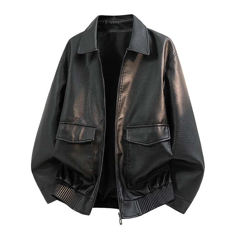 High Quality New PU Leather Jacket Men's Retro Workwear Style Street Minimalist Motorcycle Style Fashionable Men's Jacket