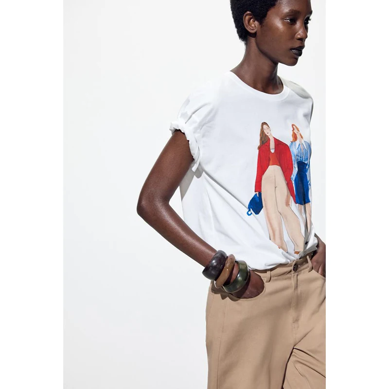 

Spring Summer New Women's Straight Leg Printed Casual round Ne ort Sve T-irt Comfortable Breathable Polyester Fiber