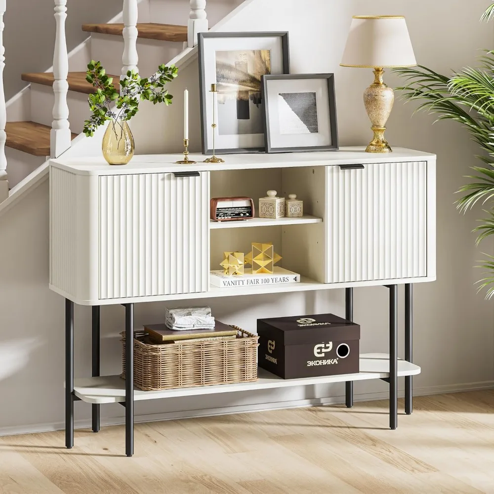 

Console Table with Storage, 47 Long Entryway Table with with 2 Door Cabinets and Open Storage Shelf, Wood Sofa Table Behi