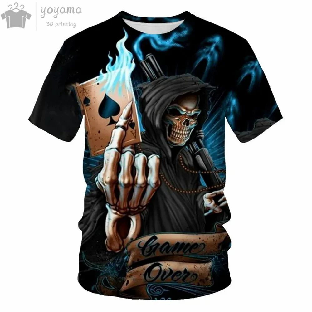 Fashion Skull 3D Printed Short Sleeve Tee Men's Clothing T-Shirts for Men Fun Gothic Grim Reaper O-Neck Short Sleeve Tee Tops