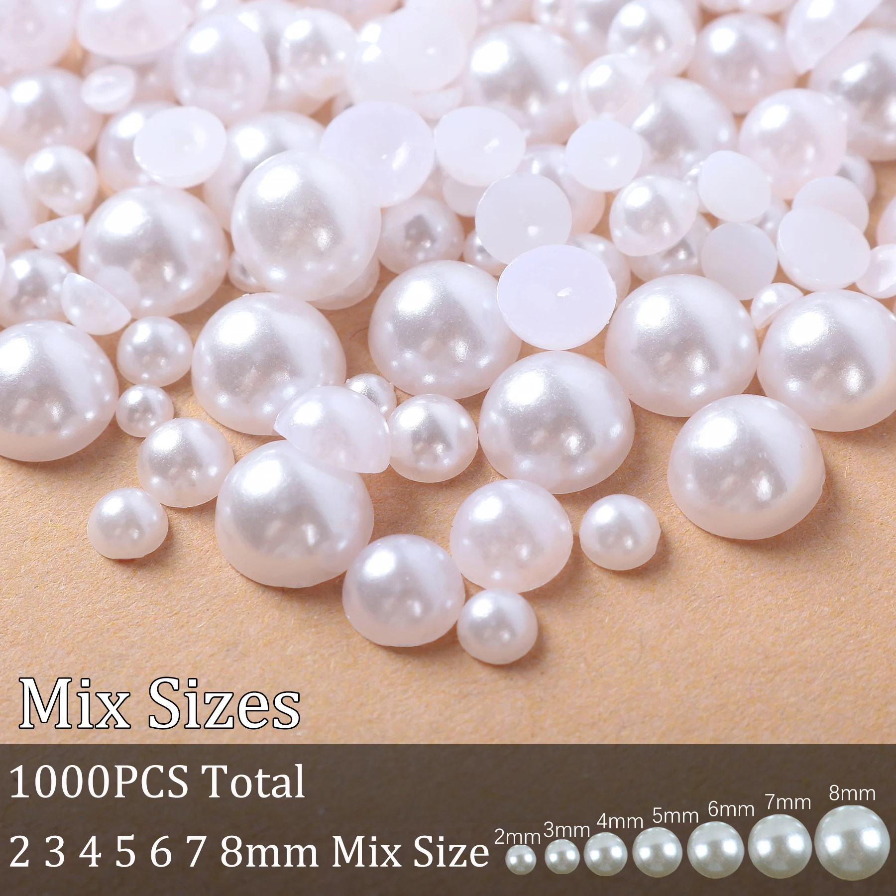 2-25mm Cream And White Imitation Pearl Flat Back Half Round Pearl Beads Nail Art Craft Stone Beads For DIY Making Decoration