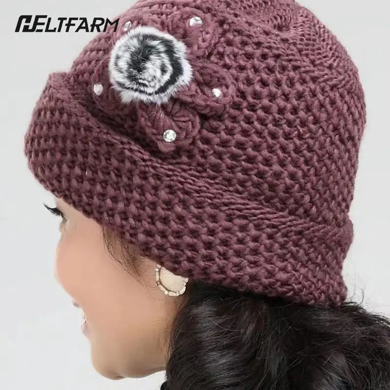 Beanies For Women Winter Hats Fashion Head Warmer Floral Cross Knitted Hat Ladies Warm Winter Hat Women Hat