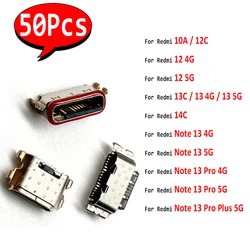 50Pcs，NEW Micro Mini USB Connector socket Charging Port Jack Plug For Xiaomi Redmi 14C 12C 10A 12 13 13C Note 13 Pro 4G Plus 5G