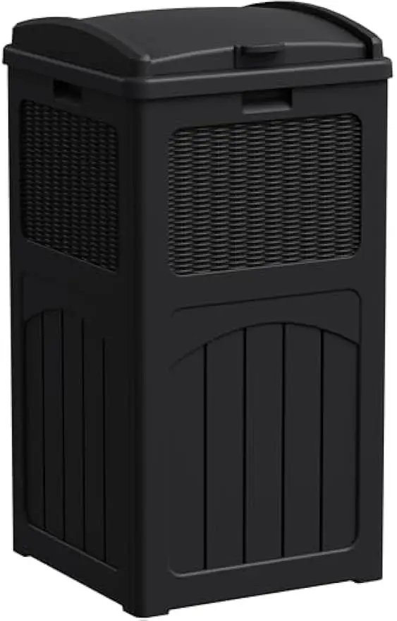 

Водонепроницаемый уличный мусорный бак на 33 галлона с крышкой, устойчивый к ультрафиолетовому излучению мусорный бак для патио, террасы и убежища темно-черного цвета
