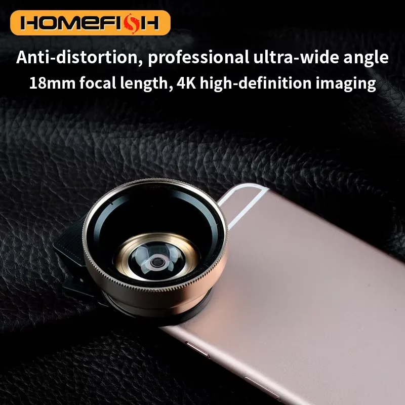 O suporte universal de lente 2 em 1 37MM 0,45X 49UV super grande angular + lente macro para celular é adequado para iPhone e Android
