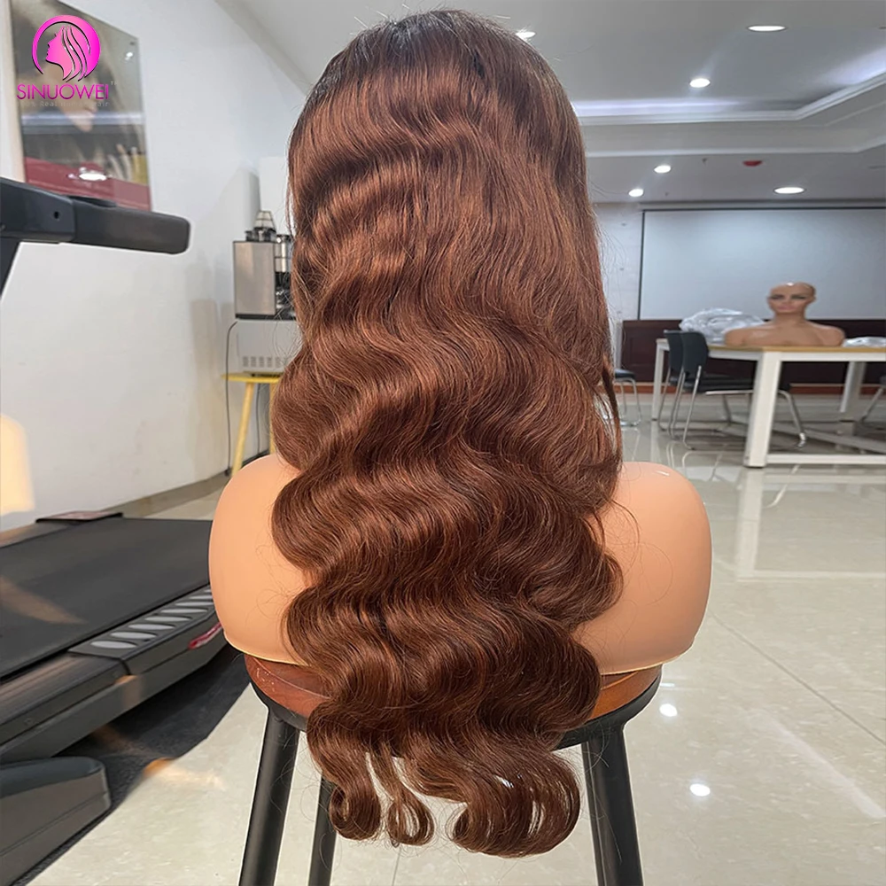 13x6 Chocolate Brown Body Wave Lace Front Wig 32Inch Transparent Lace Frontal Wig Preplucked Human Hair Wigs For Women Remy Hair