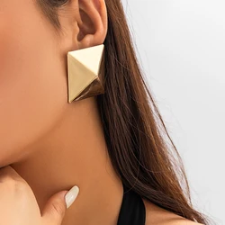 IngeSight.Z Creative Gold Color 3D Geometric Stud Earrings for Women Men Vintage Wedding Party Jewelry 2023 Valentine Day Gift