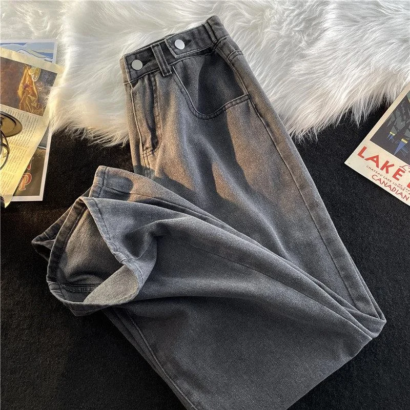 

Washed Black Grey Men's High Street Straight Leg Wide Leg Casual Trousers Vintage American Style Low Waist Drawstring Youth F...