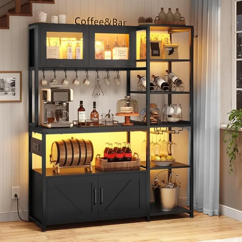 

Nordic 47.2 Inch Bakers Rack with Power Outlet, Farmhouse Coffee Bar Cabinet Station with Wine, Microwave Stand with Storage