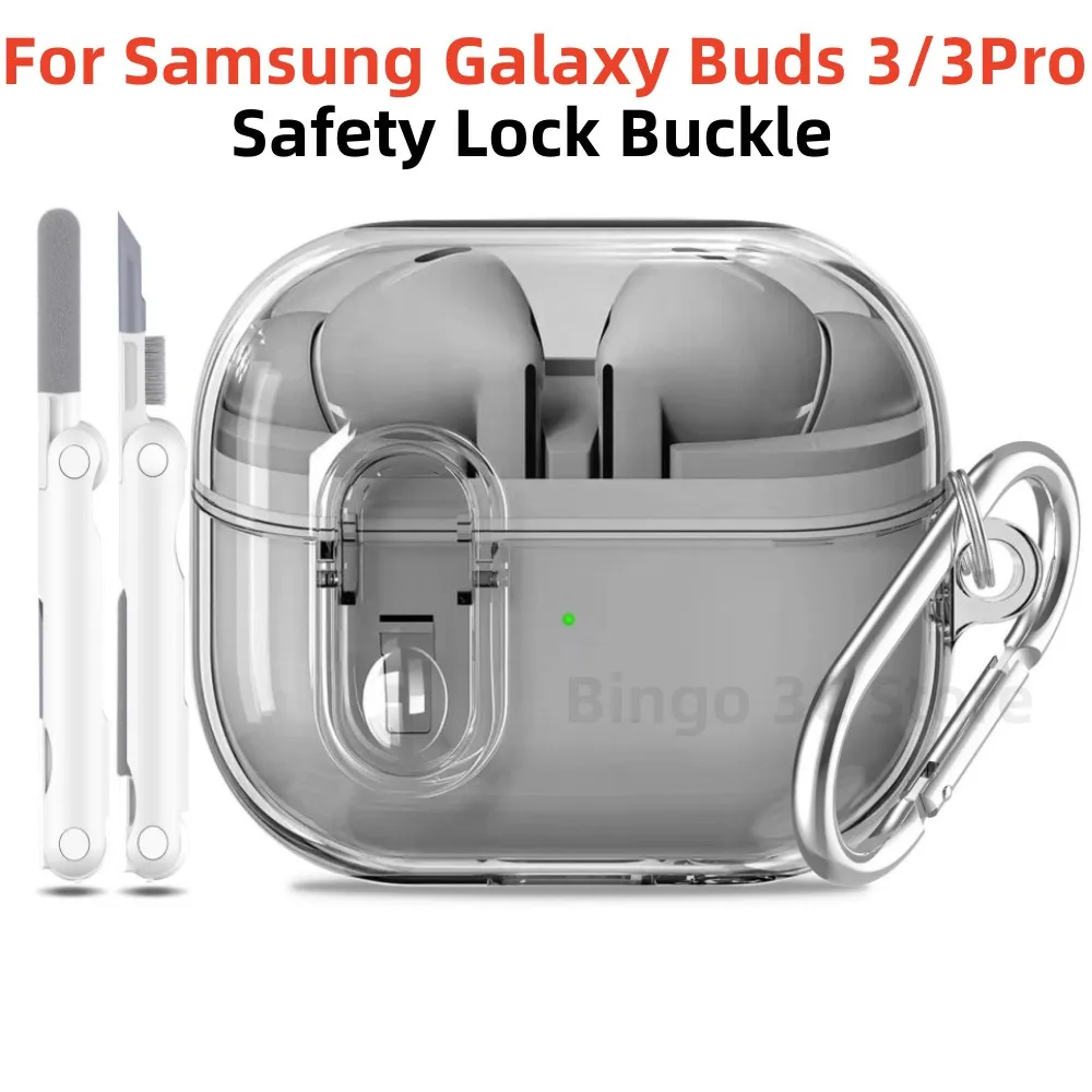 2024 New Case For Samsung Buds 3 Pro Transparent Secure Lock Protective Case with Cleaning Kit Hook For Samsung Galaxy Buds 3