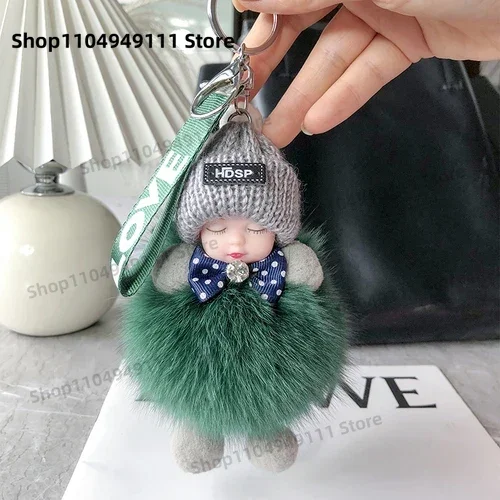 

New Hot Sleeping Baby Keychain Cute Soft Fluffy Plush Doll Key Ring Women Girl Bags Pendant Backpack Accessories Gifts