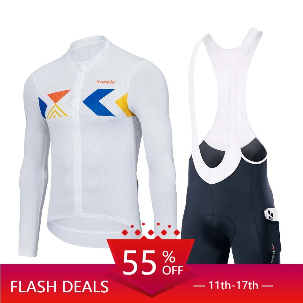 

Santic Men's Cycling Sets Breathable Quick Drying 6 Hours Cushion Cycling Long Sleeve Thin Sunscreen Bicycle Bib Shorts Suits