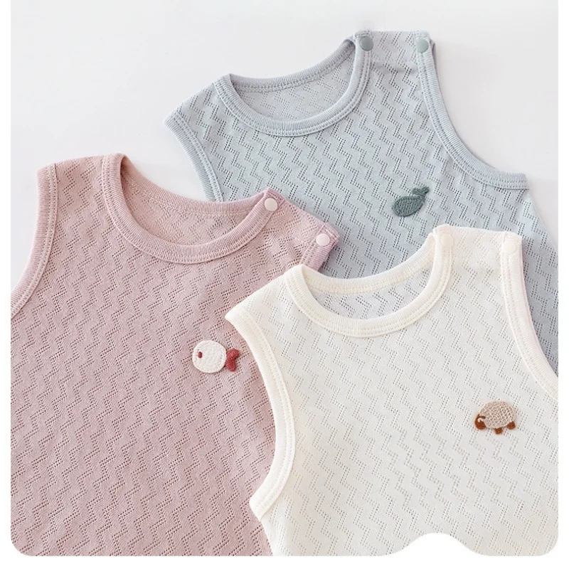 2026 Summer Korean Style 3M-3T Baby Tee Sleeveless Infants Boys T-shirts Cartoon Pattern Kids Tops Casual Children Clothes