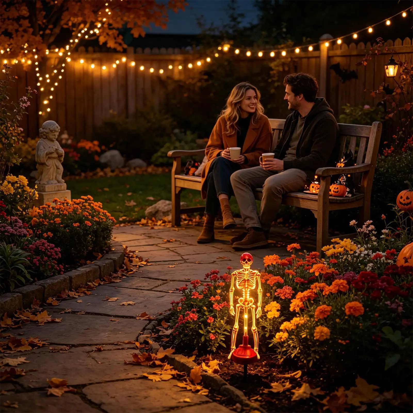 Solar Skeleton Stake Waterproof LED Realistic Creepy Decoration Solar Halloween Stake Lights For Lawn Patio Front Yard Garden
