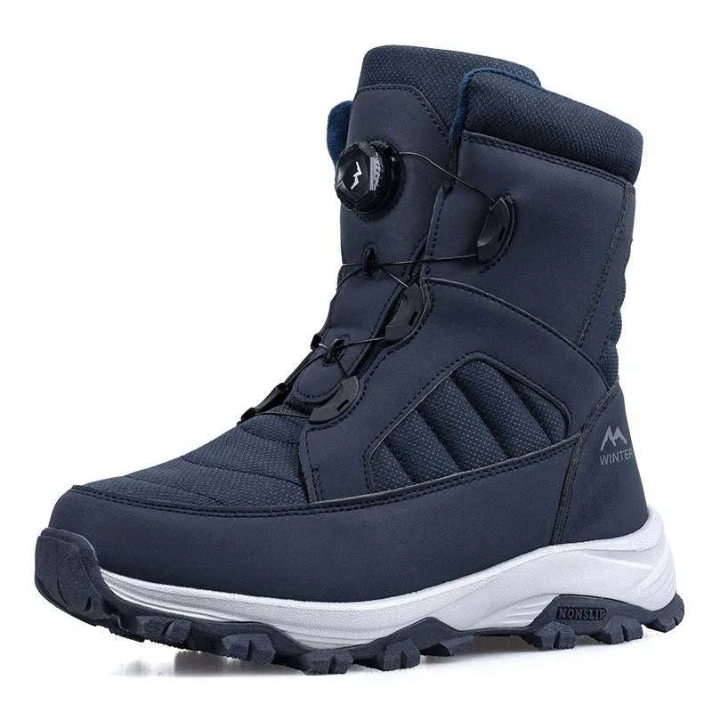 

Мужские зимние ботинки, утепленные бархатные зимние ботинки, дизайн до середины икры с вращающейся пряжкой, плюшевая теплая хлопковая обувь для мужчин, Botas Hombre