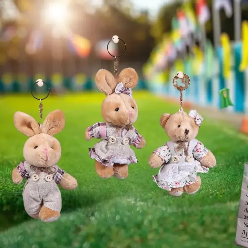 Soft Touch Little Bear Plush Doll Keychain, Stuffed Rabbit Couple Pendant, Bag Accent, Ideal Backpack Hanging Decorative Gift