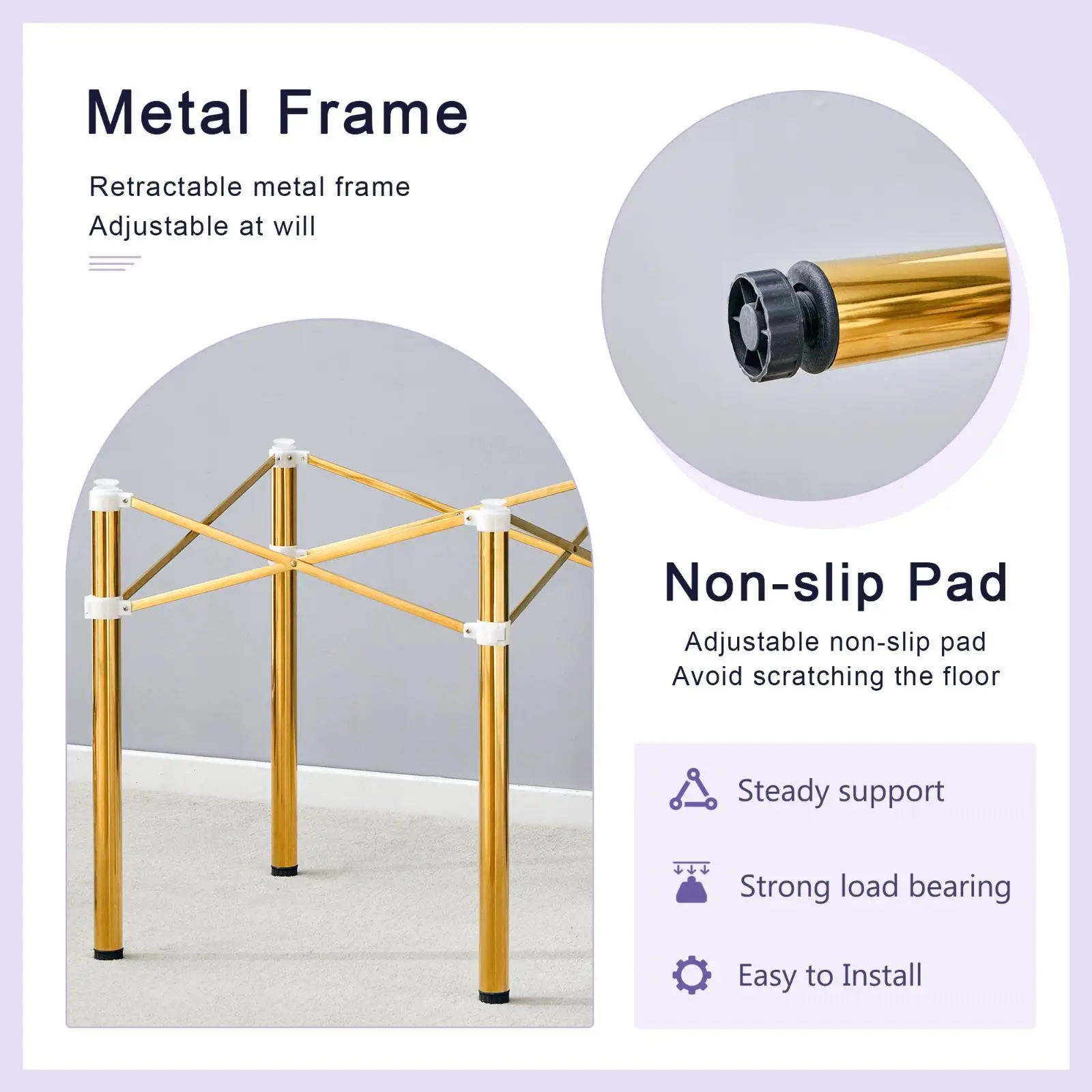 إطار طاولة قابل للطي من الفولاذ المقاوم للصدأ ذهبي بسيط - متعدد الوظائف، #5