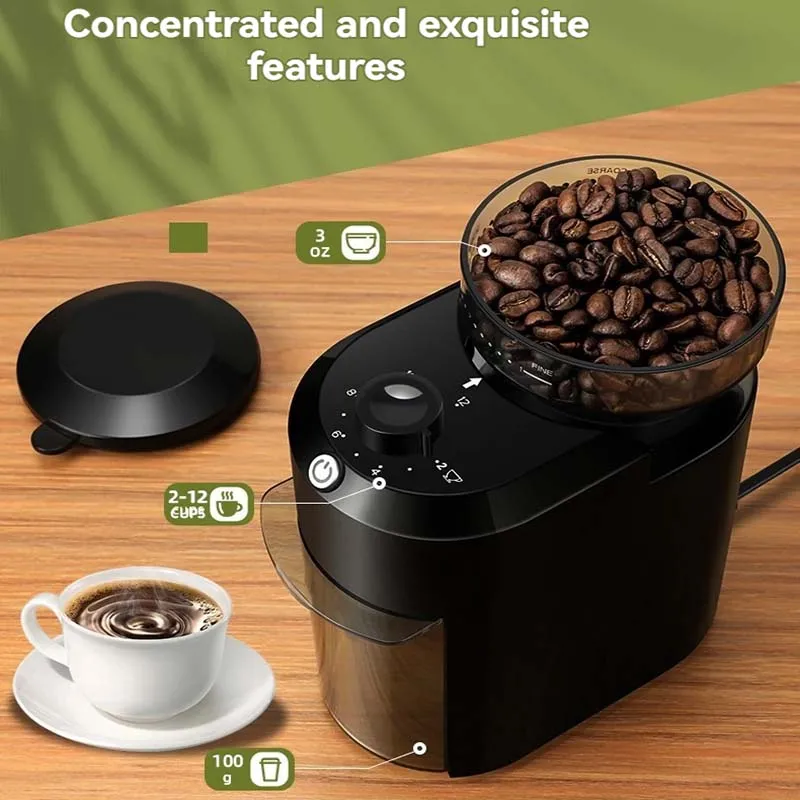 

Fully Automatic Grinder For Household Coffee Beans Portable Electric Grinder For Grinding 2-12 Cups Of Coffee Beans