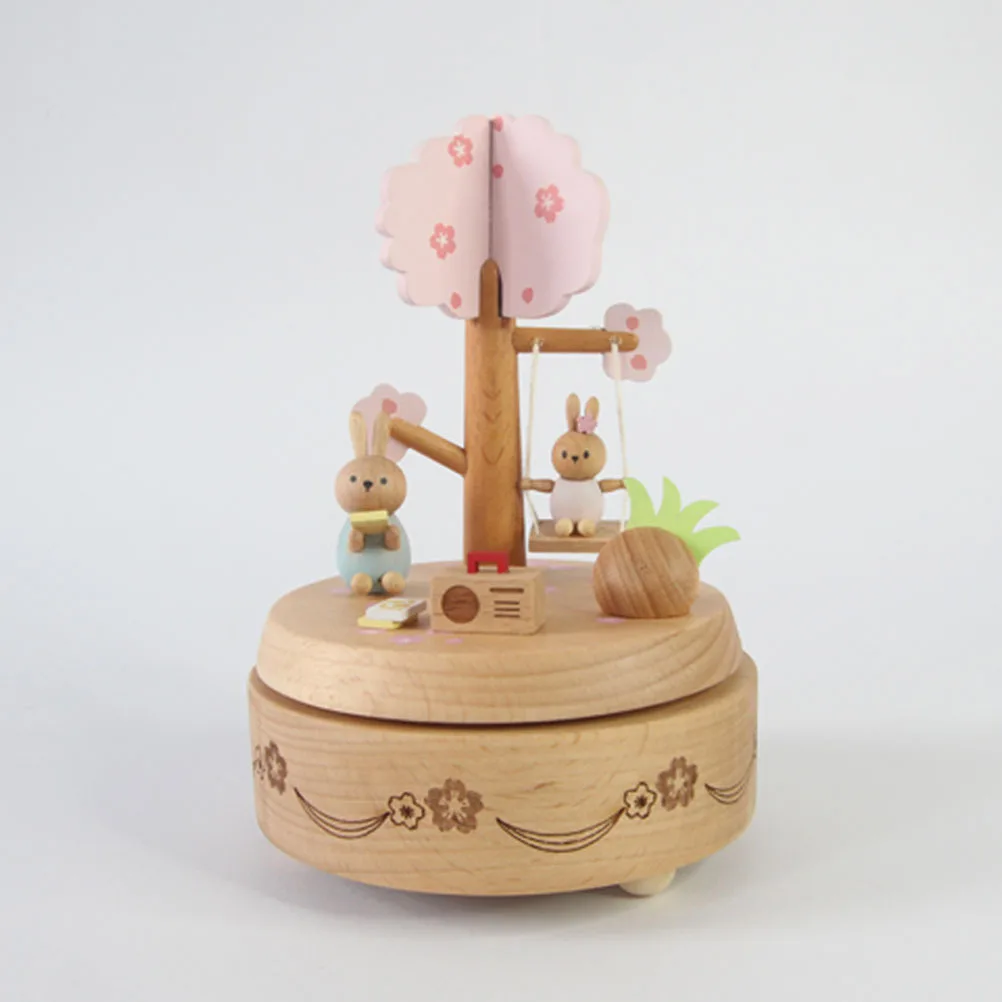 

1Pcs Wooden Music Box with Rabbit Design Elegant Home Decor Festival Gift Exquisite Craft for Office Bedroom Dressing Table