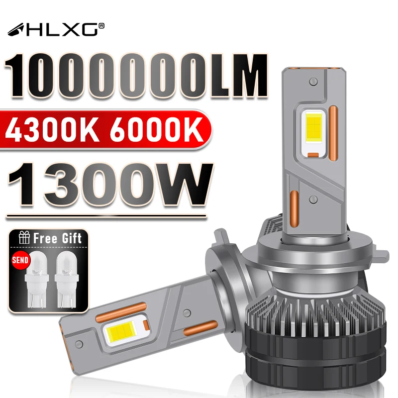 HLXG 1300W H7 LED Headlight Bulb Canbus H4 H8 H9 H11 HB4 HB3 9005 9006 9012 Turbo LED Fog Lamp High Low Beam 4300K 6000K