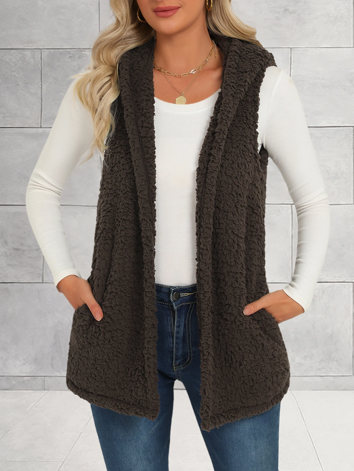 

Women's Sleeveless Faux Fur Coat Autumn Winter Fashion Outerwear Warm Thickened Casual Elegant Style