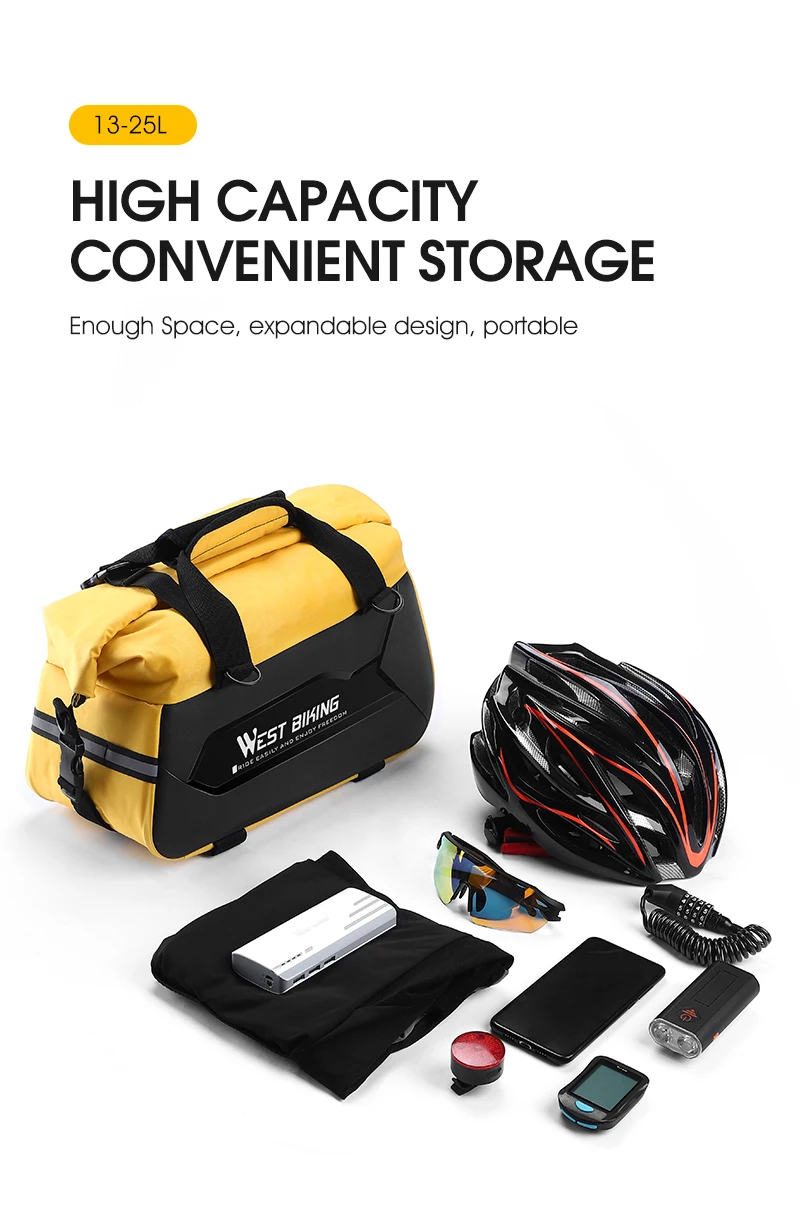 WEST BIKING Wasserdichte Erweiterbare Fahrradtasche Hartschalen-Gepäckträgertasche mit Schultergurt für MTB-Radfahren – Detail 9