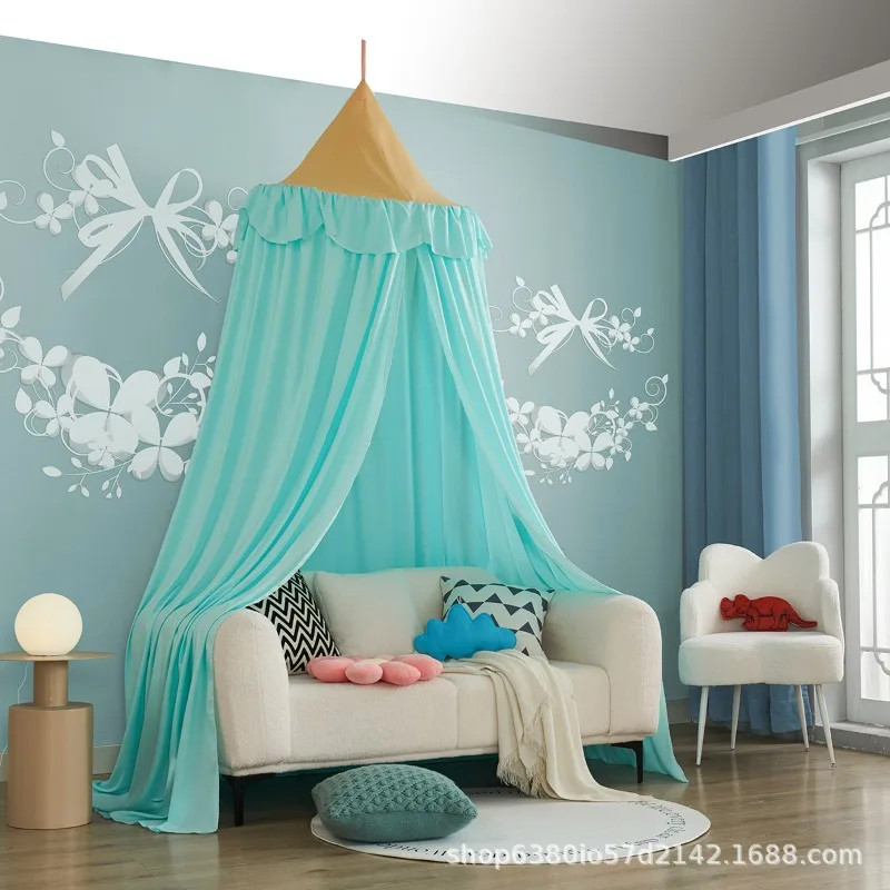 2026 Children's Room Cute Princess Dome Fringed Bed Net Bed Mantle Tent Lace Mosquito Net Ceiling No Punching Installation view 3