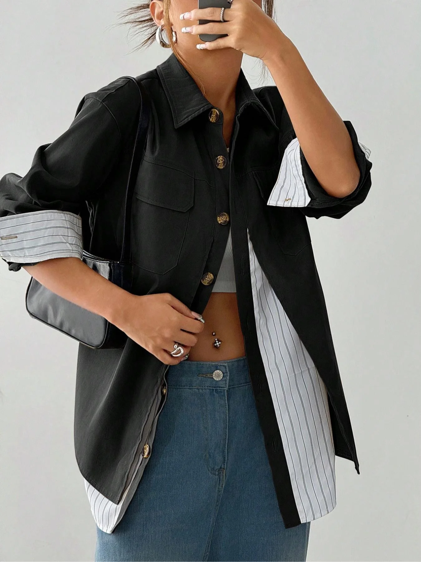 

Женская повседневная куртка в полоску в стиле пэчворк, тканая ткань с длинными рукавами, приталенный стиль на все сезоны, средней толщины