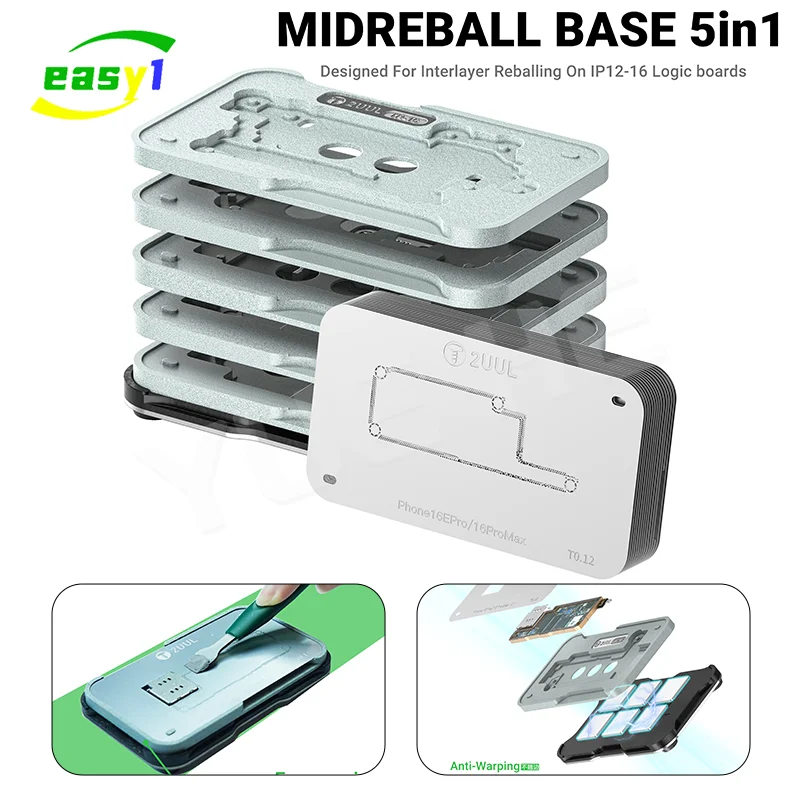 

2UUL BH13 MIDREBALL BASE 5in1 Professional Interlayer Reballing Tool Магнитное поглощение позиционирования iPhone 12-16 Инструмент для ремонта