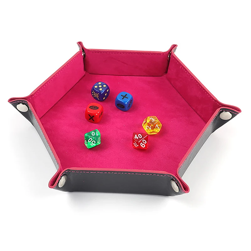 ローリング折りたたみ式ヘキサゴンボディトレイ、ボードゲームストレージ、両面、厚いPUレザー、ベルベットディスボックス、6スナップファスナー